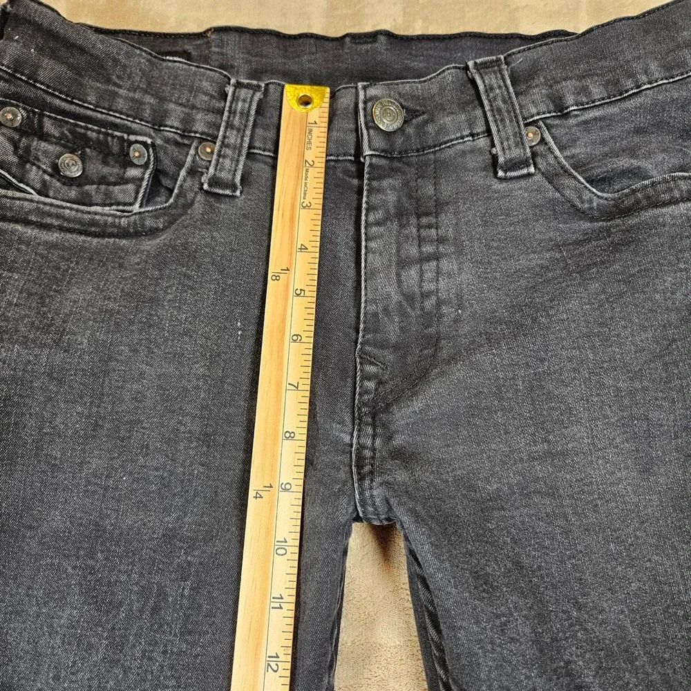 True Religion Ricky Relaxed Straight Black Jeans Mens 34 Flap Pocket Distressed